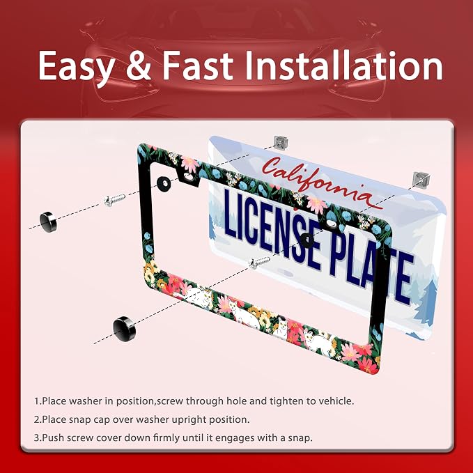 Personalized License Plate Frame Cat Flowers Stainless Steel Accessory Pet - Image 4