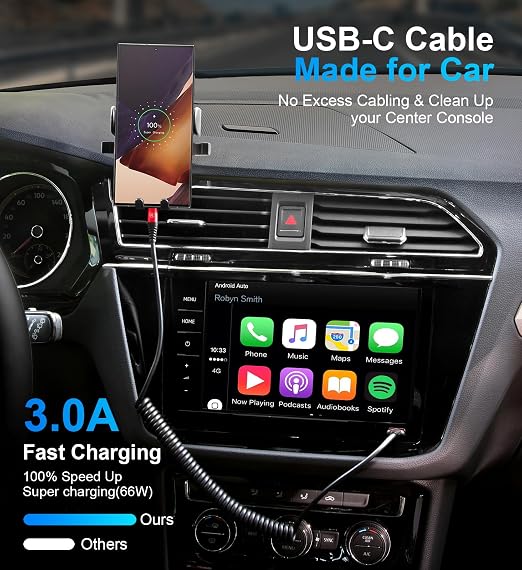 Coiled USB A to USB C Cable for Car 6FT 2Pack USB C Charger Cable Fast Charging - Image 2