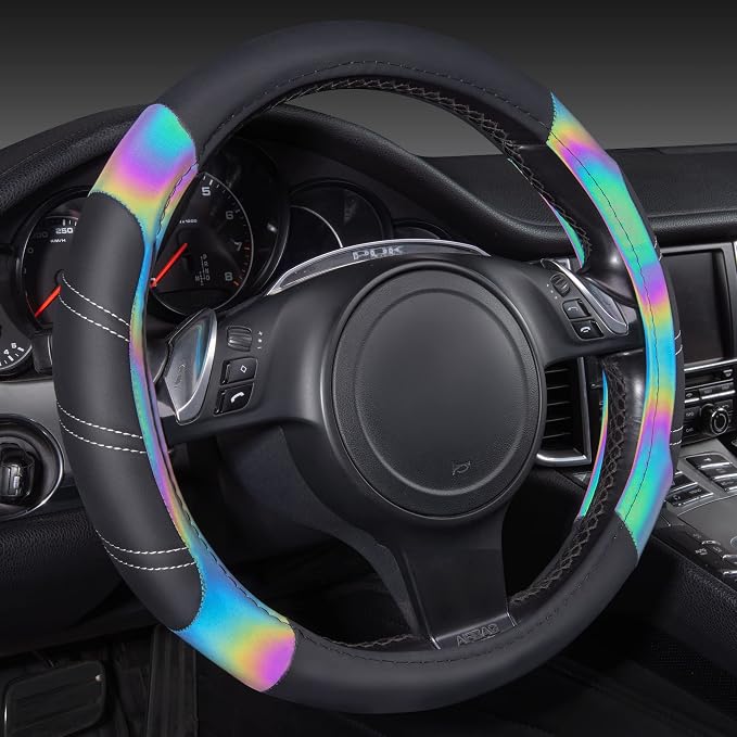 CAR PASS Line Rider Microfiber Leather Sporty 14.5-15 inch Steering Wheel Cover by CARPASS