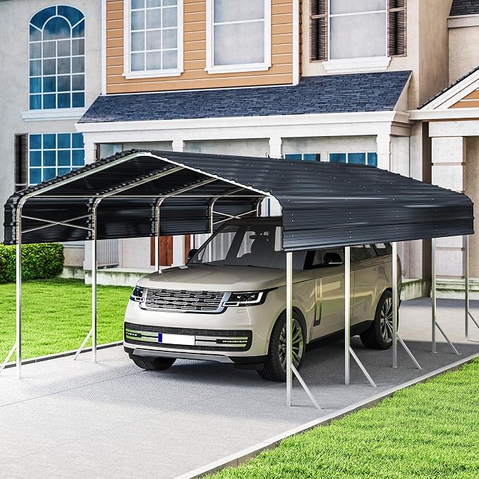 12x20Ft Carport, Heavy Duty Metal Car Port, All-Weather Protection, Easy by Unknown