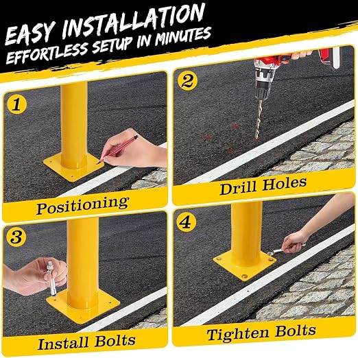2 Pack Safety Bollard Post, 48 Inch Height 4.5 Inch Diameter Yellow Pipe Safety - Image 5