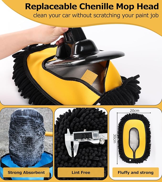 anngrowy 56.7" Car Wash Brush Mop Kit Mitt Sponge - Image 6