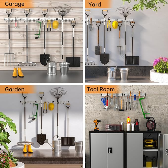 69'' Aluminum Alloy Garage Tool Organizer Hooks, Broom Holder Wall Mount - Image 6