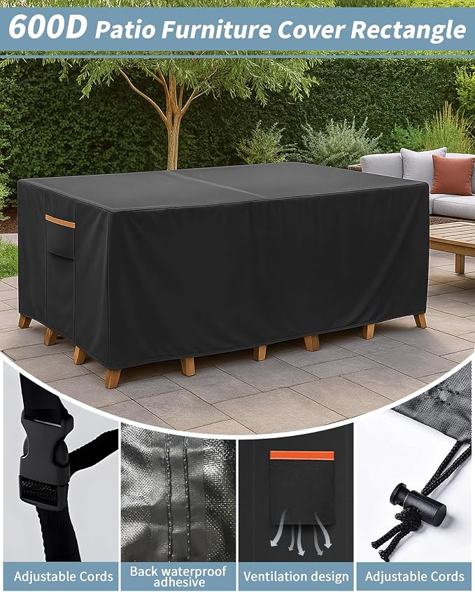 Outdoor Waterproof Furniture Cover, 76W x 54L x 28H inches Heavy Duty 600D - Image 5