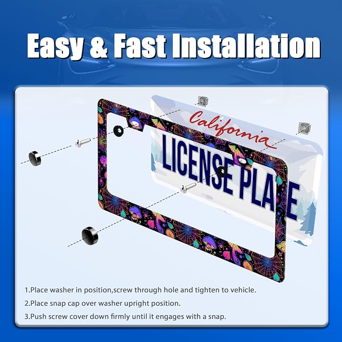 Hippie Mushroom License Plate Frame Mushrooms License Plate Stainless Steel - Image 3
