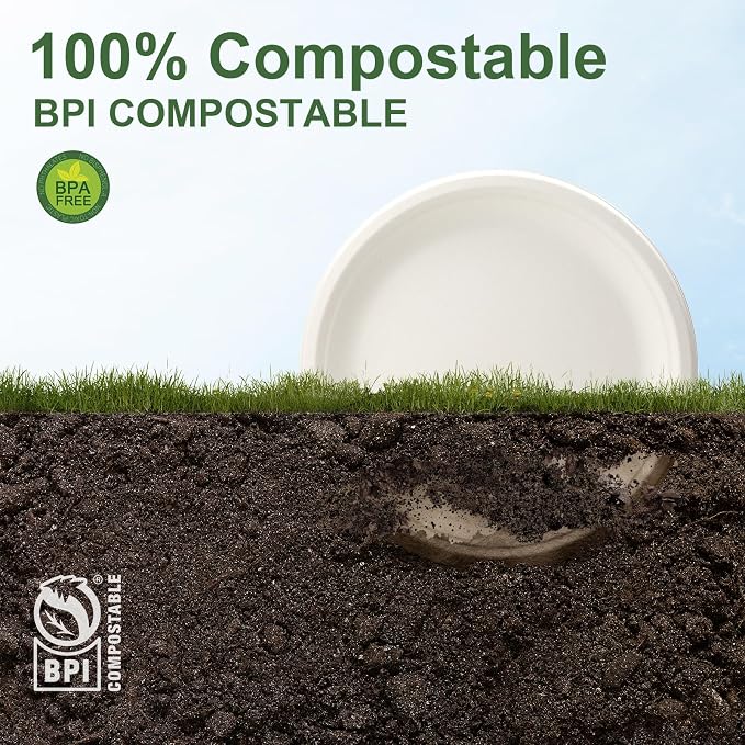 WELLIFE 10 Inch Paper Plates, Biodegradable Bagasse, Eco-Friendly, PFAS-Free | - Image 5