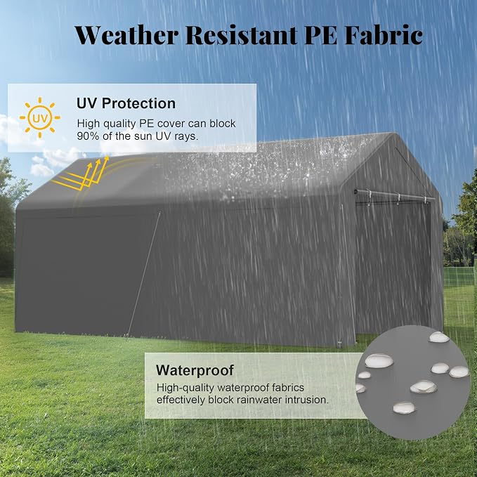 GOJOOASIS 10x20 Carport Heavy Duty Portable Garage Shelter Metal Car Canopy Tent - Image 4