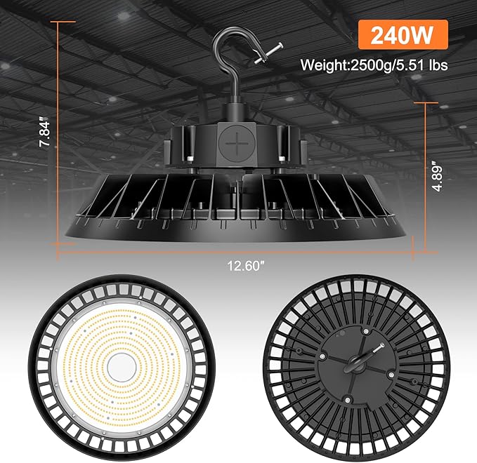6Pack LED High Bay Lights, 240W UFO High Bay LED Shop Lights, 36000LM - Image 4