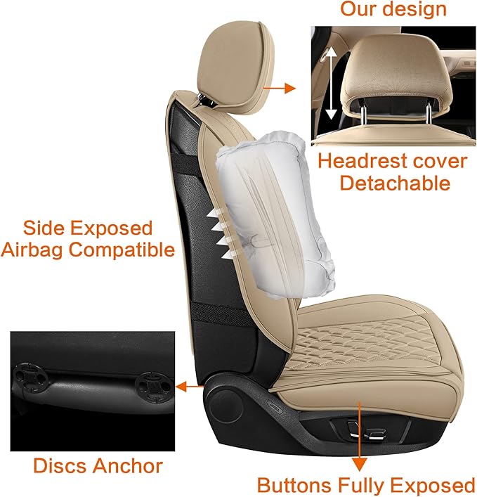 Pariitadin Leather Car Seat Covers Full Set, Waterproof Breathable Faux Leather - Image 5