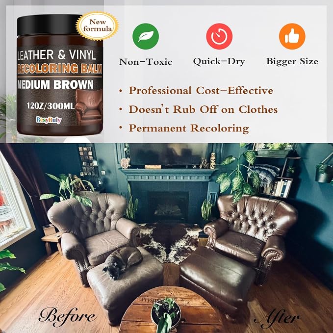 Leather Recoloring Balm Medium Brown Dye Vinyl Car Interior Leather Boat Seat - Image 3