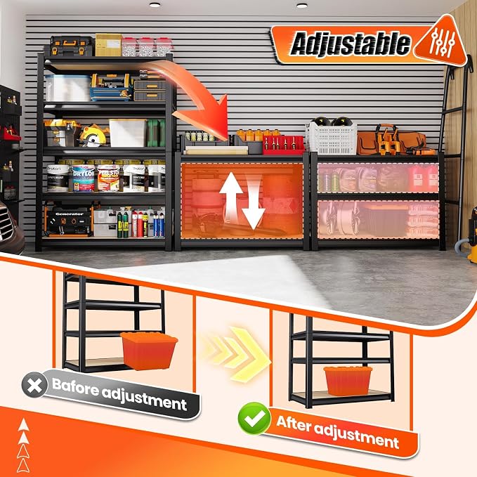 72" H*36'' Storage Shelves 2500lbs Garage Shelving, Adjustable Heavy Duty - Image 7