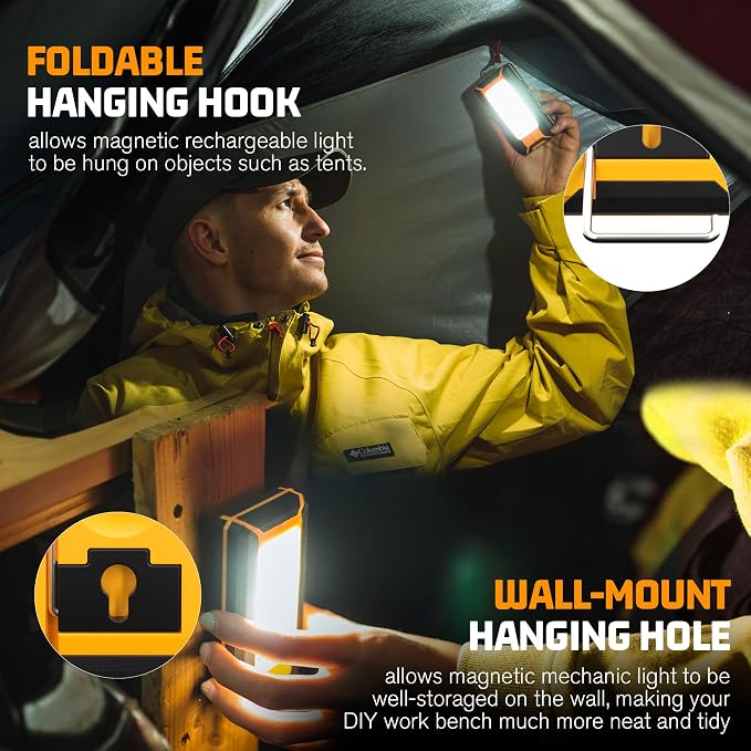 2 Pack 40W 1600LM LED Work Light, Rechargeable Portable Magnetic Flood Lights - Image 5
