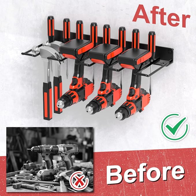 Drill Holder Power Tool Organizer Wall Mount, 4 Cordless Drill Racks - Image 4