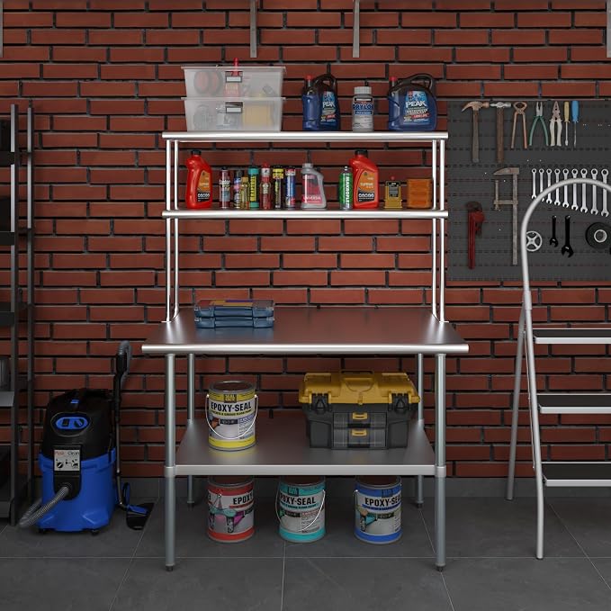 Amgood Stainless Steel Work Table Double Tier Overshelf | Metal Kitchen Prep - Image 7