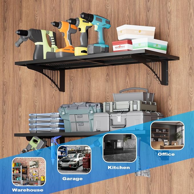 YOLENY 2-Pack 1.64x4FT Adjustable Heavy Duty Garage Wall Shelving, 500lbs Load - Image 6