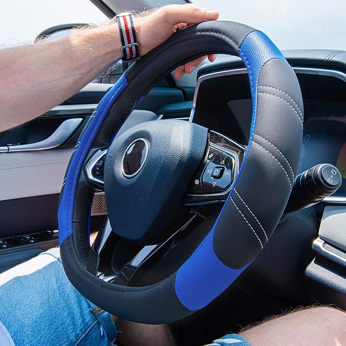 CAR PASS Line Rider Microfiber 15.5-16 Inch Leather Sporty Steering Wheel Cover - Image 2