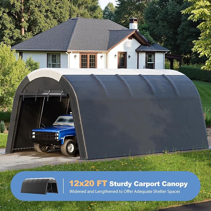 Carport 12x20 ft Heavy Duty w/Translucent Roof, All-Season Waterproof UV - Image 8