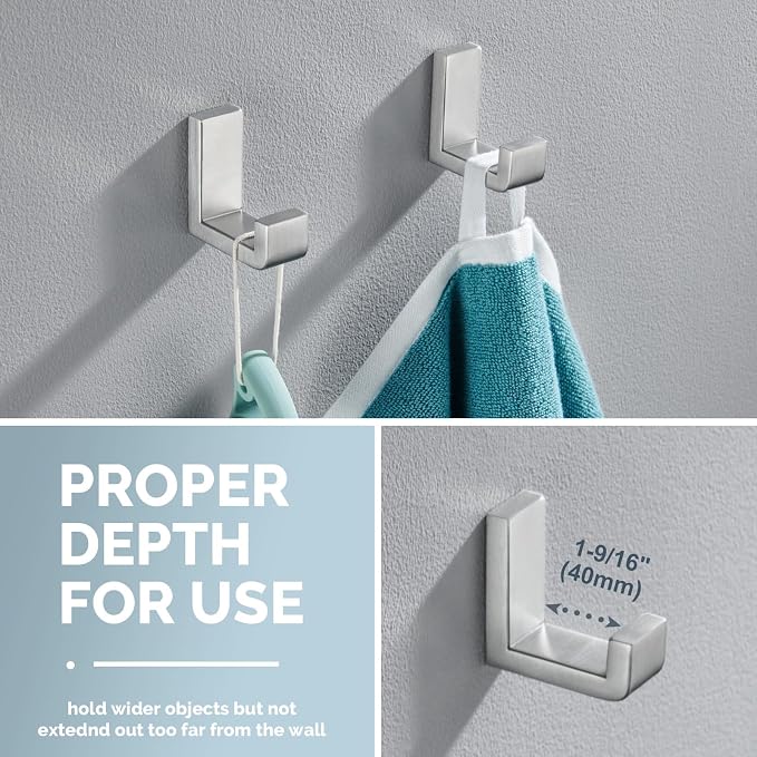 Angle Simple Towel Hooks for Bathroom, SUS 304 Stainless Steel Robe Coat Hooks - Image 4