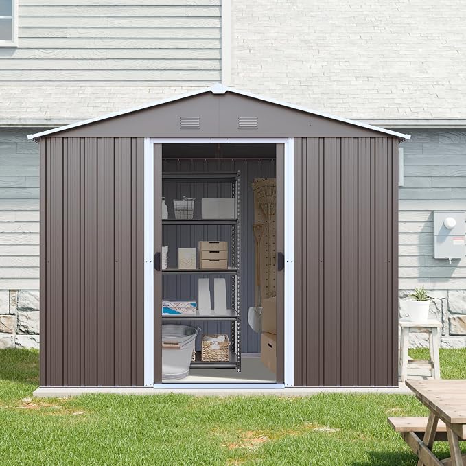 4x8 FT Outdoor Storage Shed, Metal Garden Shed - Image 7