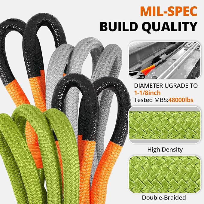 Kinetic Recovery Tow Rope 1-1/8" x20ft Offroad Snatch Strap 48000lbs Heavy Duty - Image 4