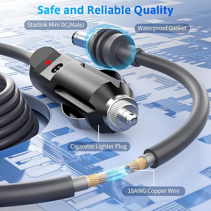 Starlink Mini Cable 12V 24V Car Adapter 10FT/3M Cigarette Lighter to DC Cord - Image 3