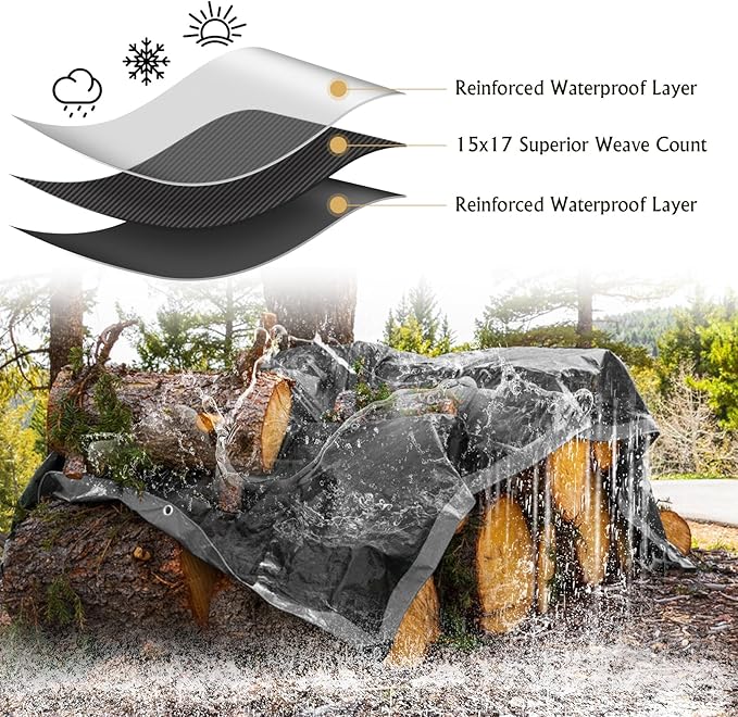 AROIC 10x12FT Heavy Duty Tarps Waterproof, 16 Mil Thick Camping Tarp-15x17 Weave - Image 5