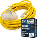 25 ft - 12 Gauge Heavy Duty Extension Cord - 3 Outlet Lighted SJTW - by WattsWire