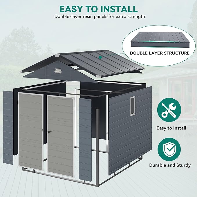 YITAHOME 8x9 FT Outdoor Storage Shed w/o Floor, All-Weather Plastic Shed - Image 6