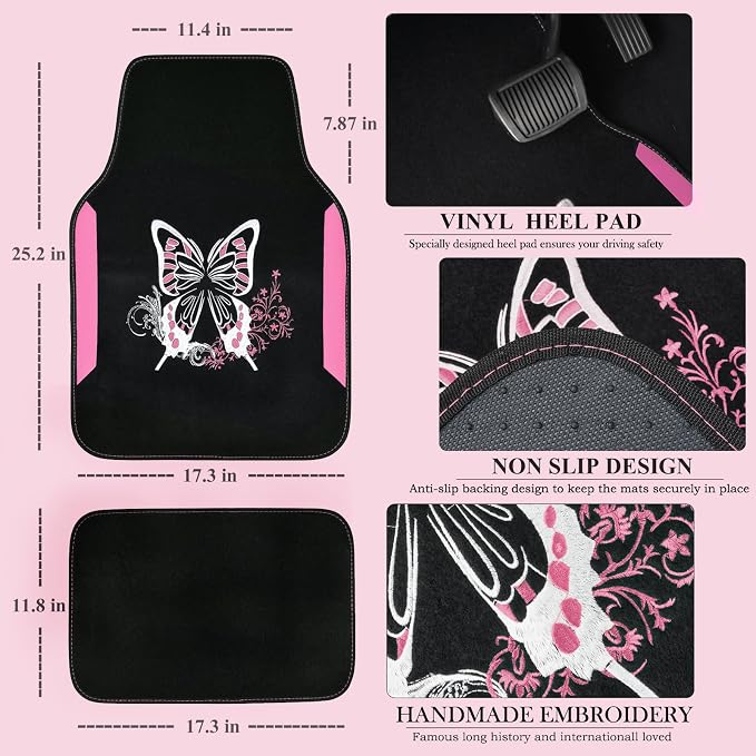 CAR PASS Pink Leather & Gaberdine Butterfly Car Seat Covers Full Set - Image 5