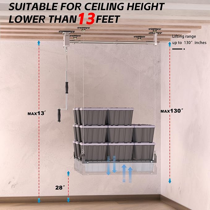4x4FT Ceiling Storage Racks Lift, Overhead Garage Storage Rack, Adjustable - Image 6