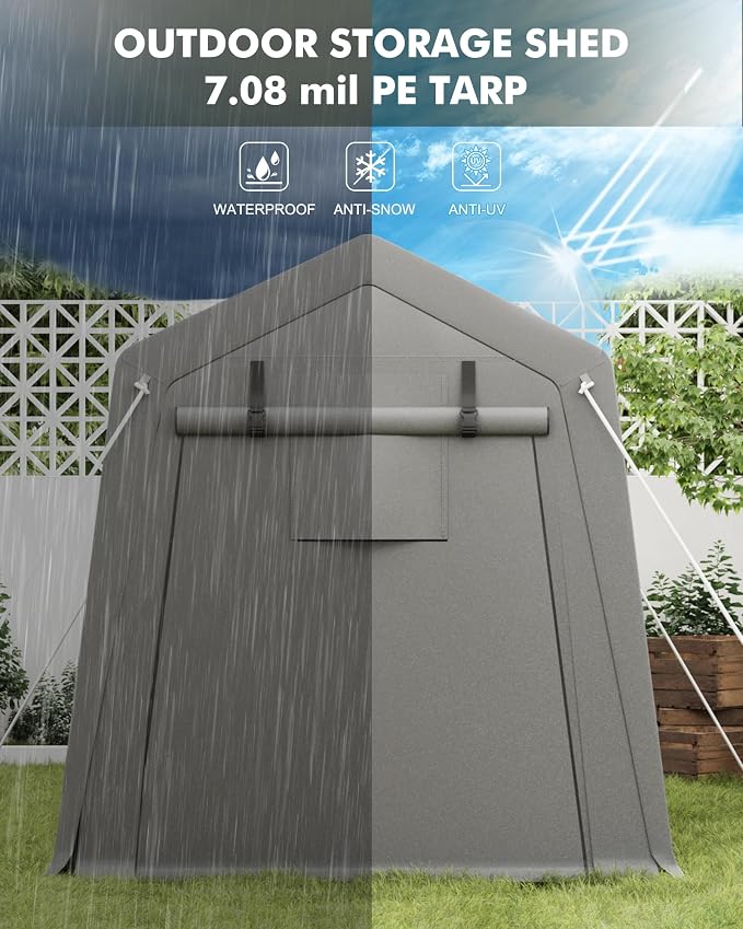 6 x 8 ft Carport Storage Shed, Portable Garage - Image 4