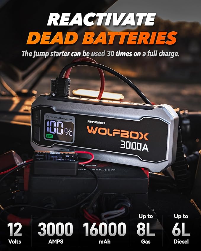 WOLFBOX 3000A Jump Starter, 12V Car Battery Jump Starter, 65W Quick Charge - Image 2