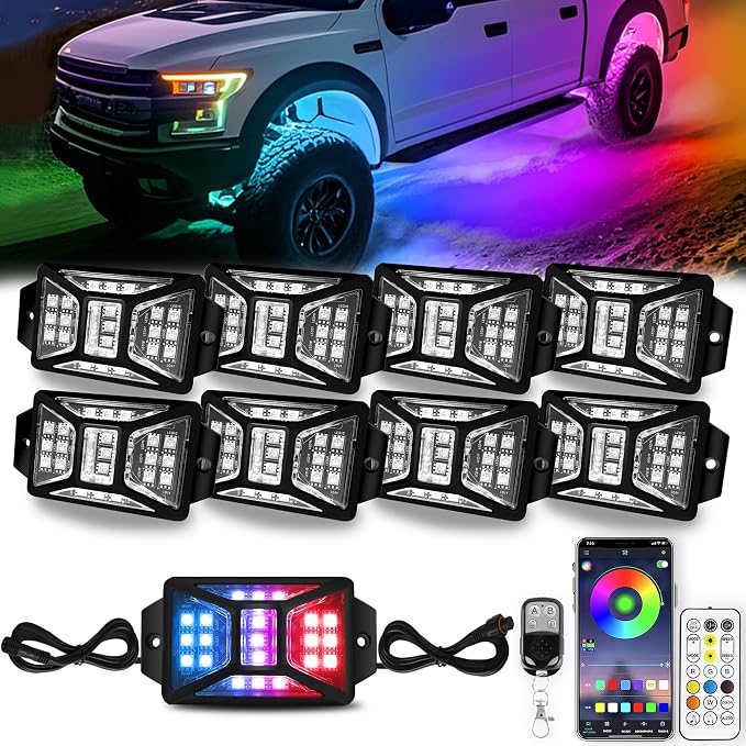 8 Pods 168 LEDs 5 Sides RGB Rock Lights, App/Remote Control Rock Lights by AutoBuero