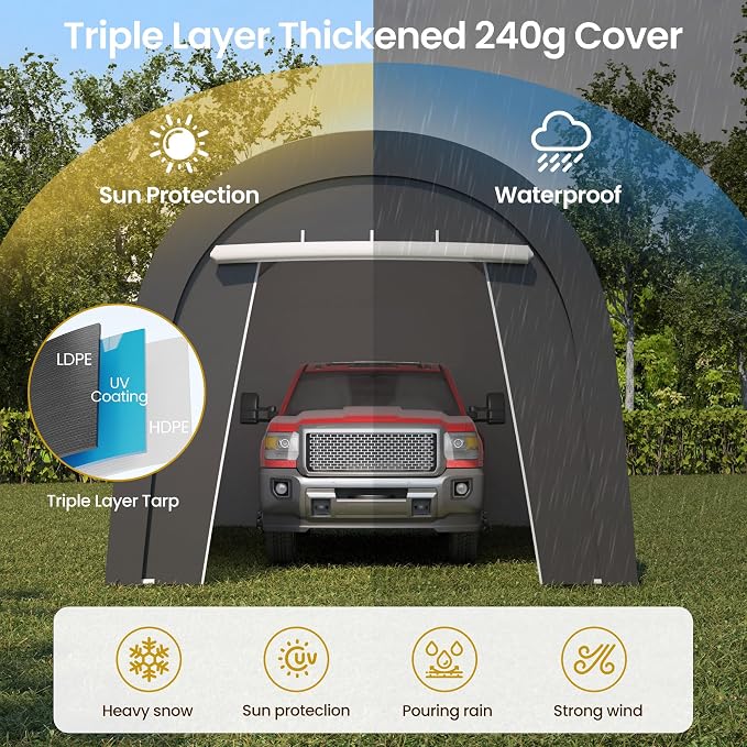 Kiss the Water Carport, Round Portable Garage, Steel Heavy Duty Carport - Image 6