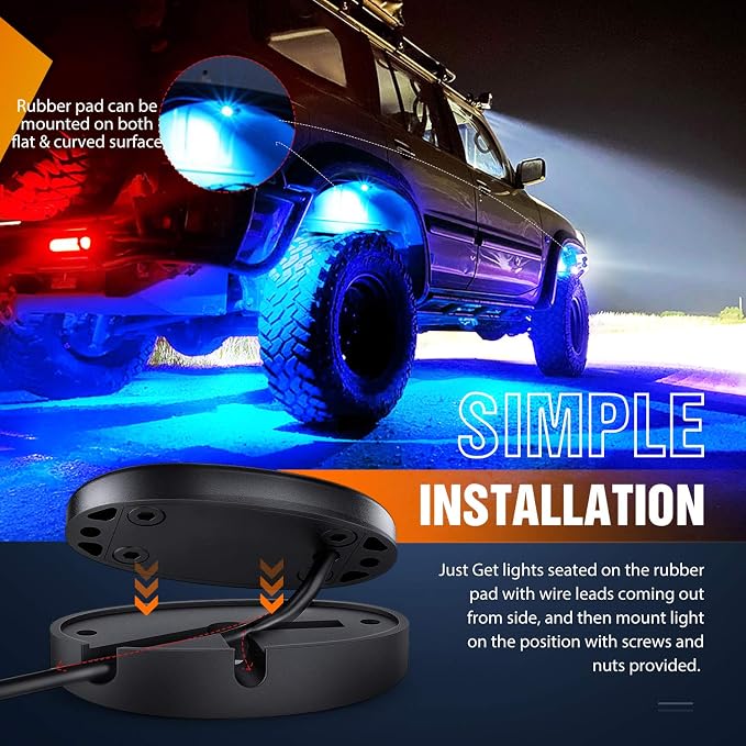 Nilight LED Rock Light 4PCS Underglow Wheel Well Pods Waterproof Exterior - Image 6