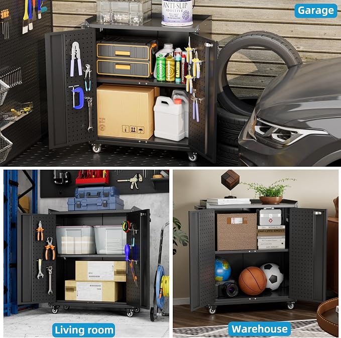 Metal Storage Cabinet with Wheels, Rolling Storage Cabinet with 2 Doors and - Image 7