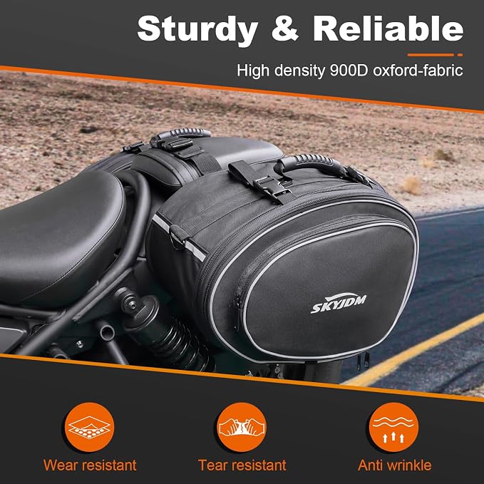 Motorcycle Saddlebags with Protective Cover, Large Capacity Extendable Saddle - Image 2