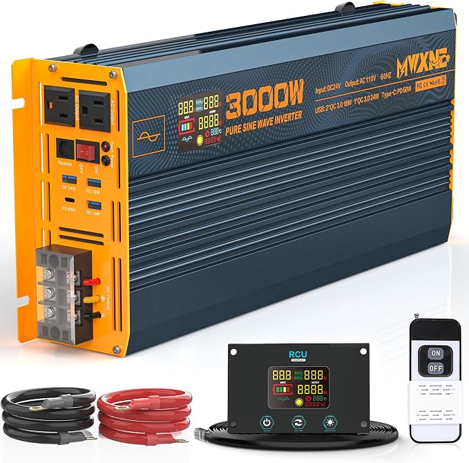 3000W Pure Sine Wave Power Inverter DC 24V to 110V 120V AC by MWXNE