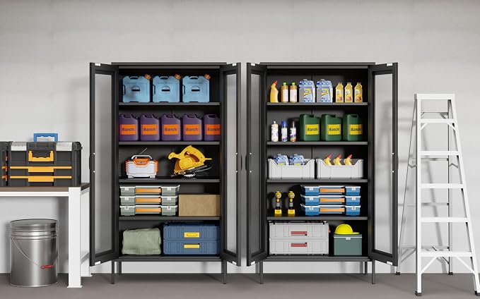 73 '' Metal Garage Storage Cabinet, 2 Doors and 4 Adjustable Shelves, mesh Door - Image 5