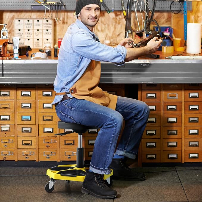 Goplus Mechanic Stool, Rolling Garage Chair - Image 2