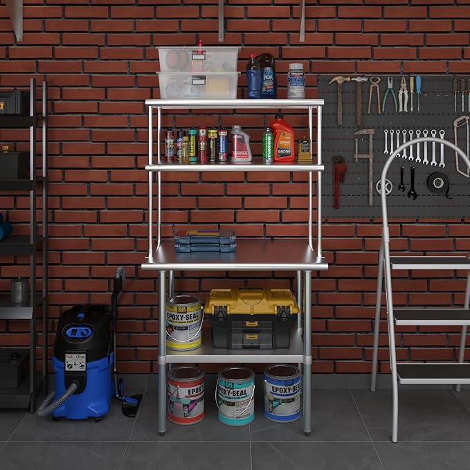 Amgood Stainless Steel Work Table Double Tier Overshelf | Metal Kitchen Prep - Image 7