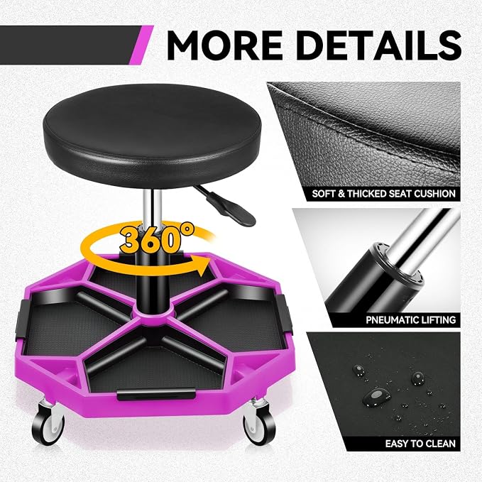 Auto Dynasty Mechanic Stool, Adjustable Rolling Pneumatic Creeper Garage Shop - Image 6