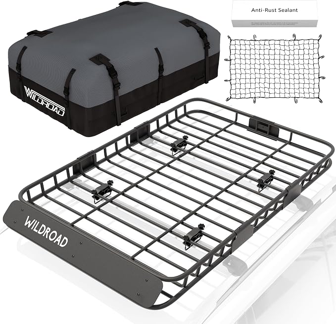 WILDROAD Car Roof Cargo Carrier Combo of Upgraded 64"x 39"x 4" Roof Rack Cargo by WILDROAD