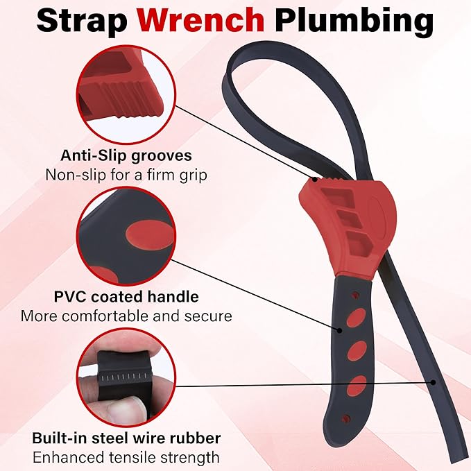 2 PCS Strap Wrench Plumbing, Rubber Strap Wrench, 24 Inch & 19.7 Inch Oil - Image 4