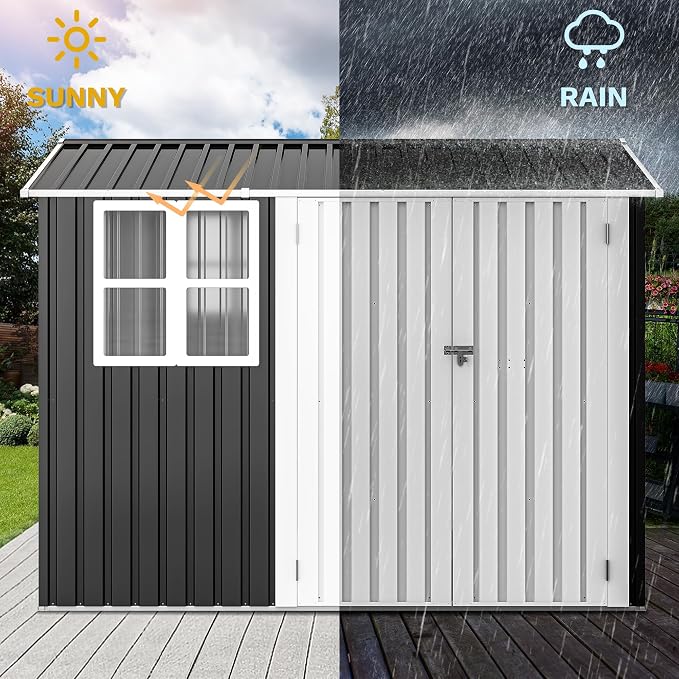 DWVO 8' x 6' Outdoor Storage Shed, Waterproof Metal Garden Shed - Image 4