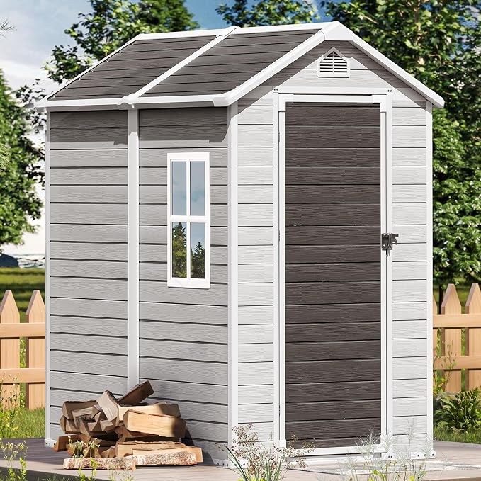 4x6 FT Small Plastic Shed Resin Outdoor Storage by WACASA