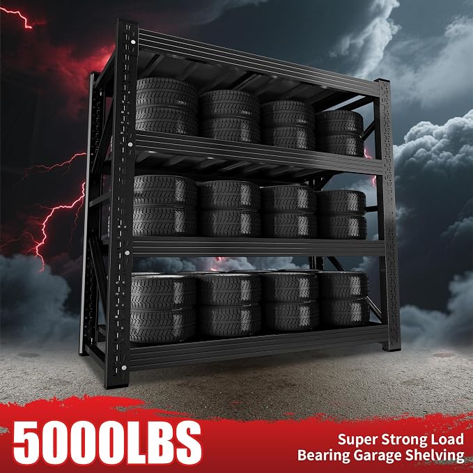 5000LBS Heavy Duty Garage Shelving 59" W Garage Storage Shelves 4-Tier Metal - Image 4