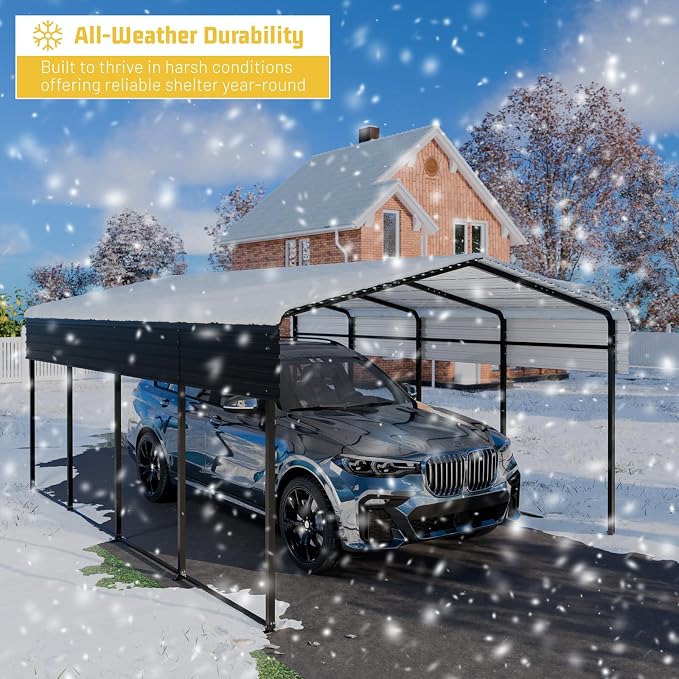 Metal Carport 13 * 20 FT with Enhanced Base Heavy Duty Garage with Galvanized - Image 5
