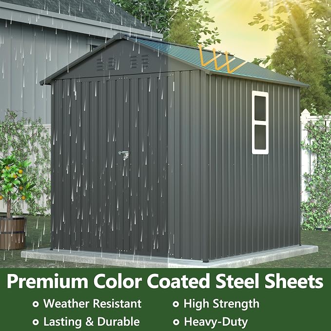 6x6 ft Metal Storage Shed Outdoor, Metal Steel Utility Tool Shed Storage House - Image 7