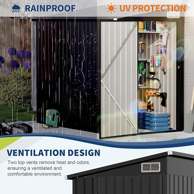 4×8 FT Lean to Storage Shed, Heavy-Duty Outdoor Metal Storage Shed, Garden Tool - Image 4
